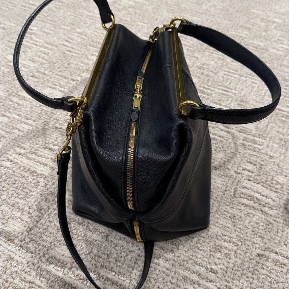 J. Crew Black Leather Bag with Gold Zipper - Picture 5 of 7